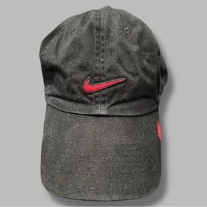 Vintage 1990 Nike Black Hat with Red Swoosh